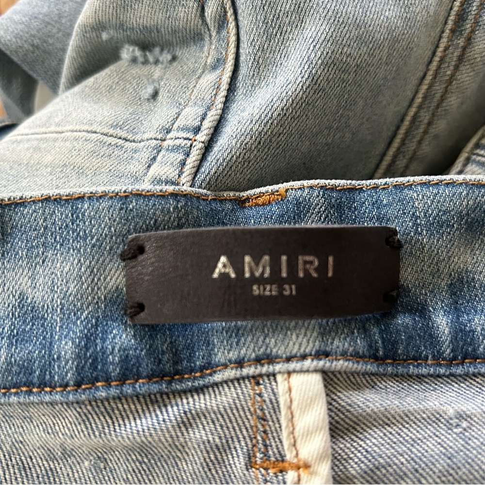 Amiri Broken Track distressed Skinny jeans w/white Stripe - Picture 6 of 16